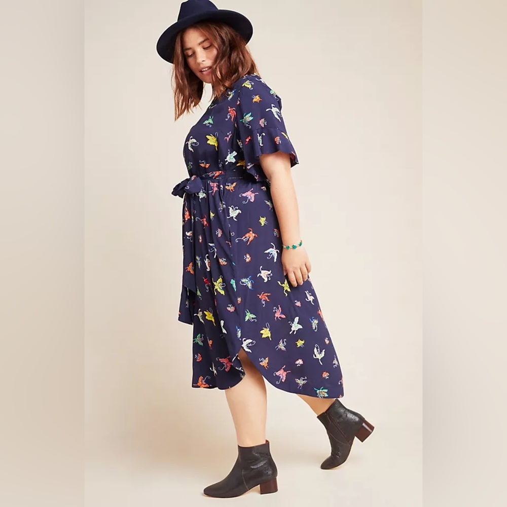 Maeve Navy Midi Dress with Multicolor Floral Print